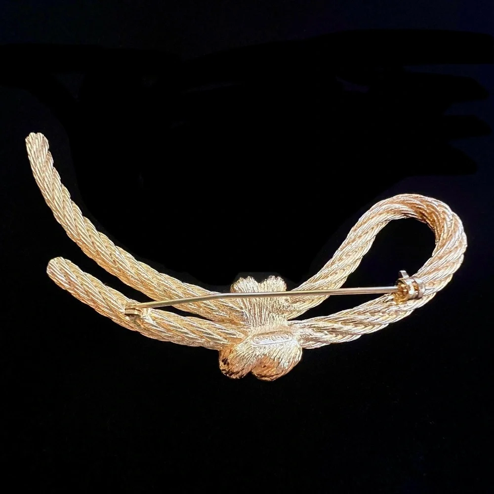 Vintage Christian‎ Dior Gold Tone Twisted Rope Bow Knot Brooch Signed Chr Dior